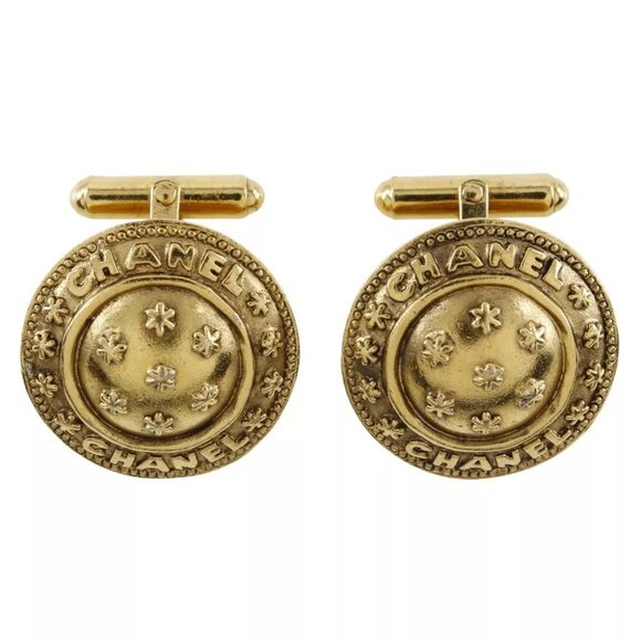 CHANEL logo cuffs flour vintage Plated Gold mens - Picture 1 of 7